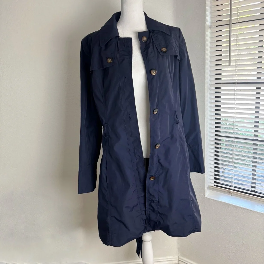 Tommy Hilfiger Navy Belted Trench Coat Size M - Picture 3 of 8